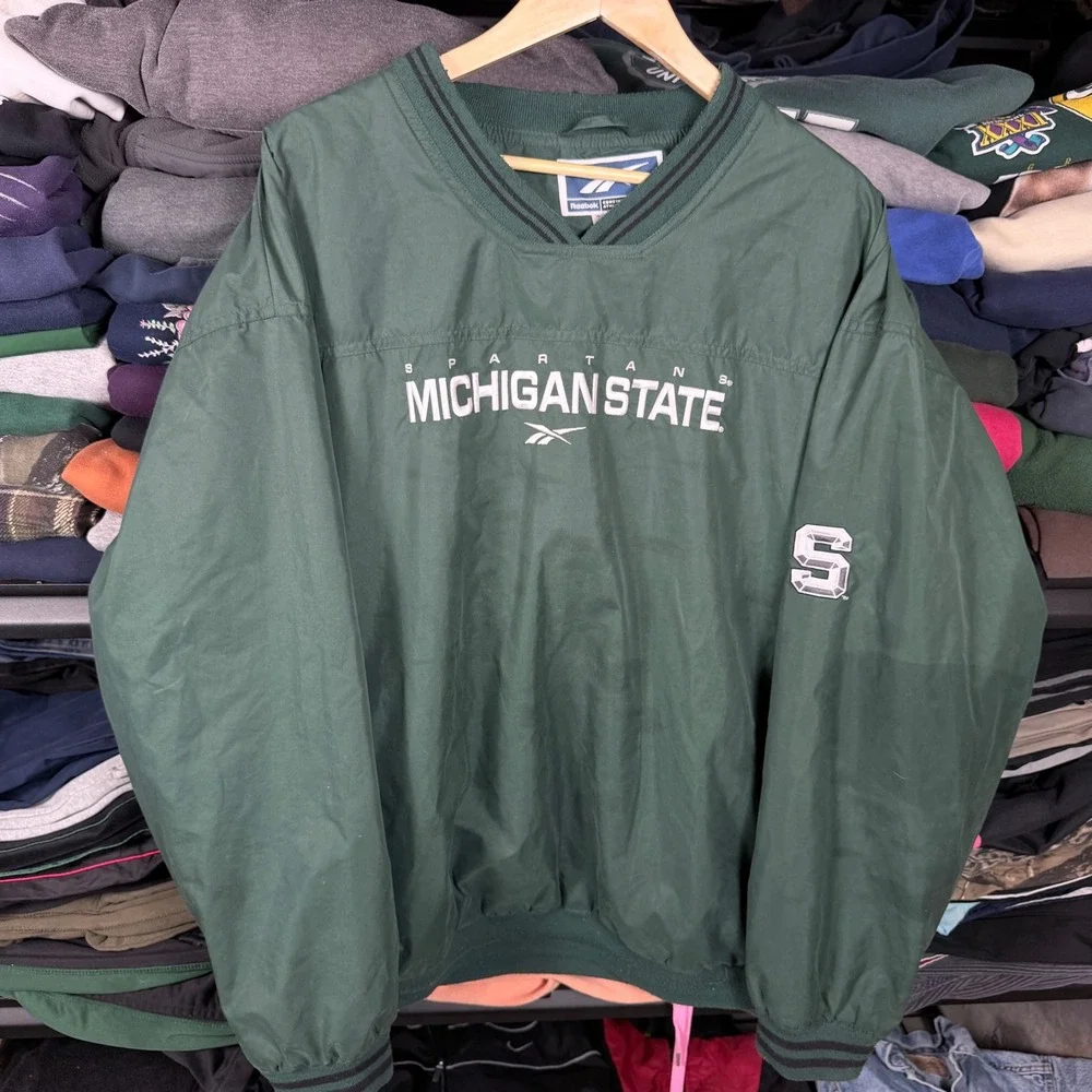 Reebok Michigan State Spartans Green‎ Pullover Windbreaker Jacket XL